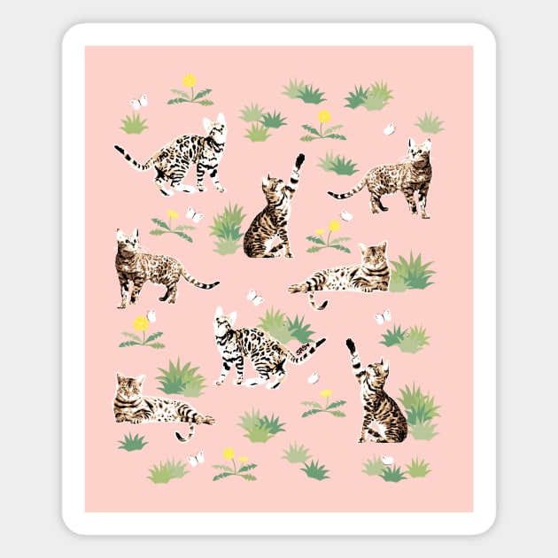 Bengal Cat Kittens In The Garden Magnet by meownarchy